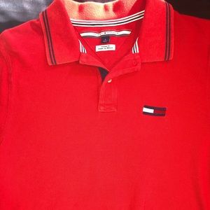 tommy hilfliger button up red collar shirt